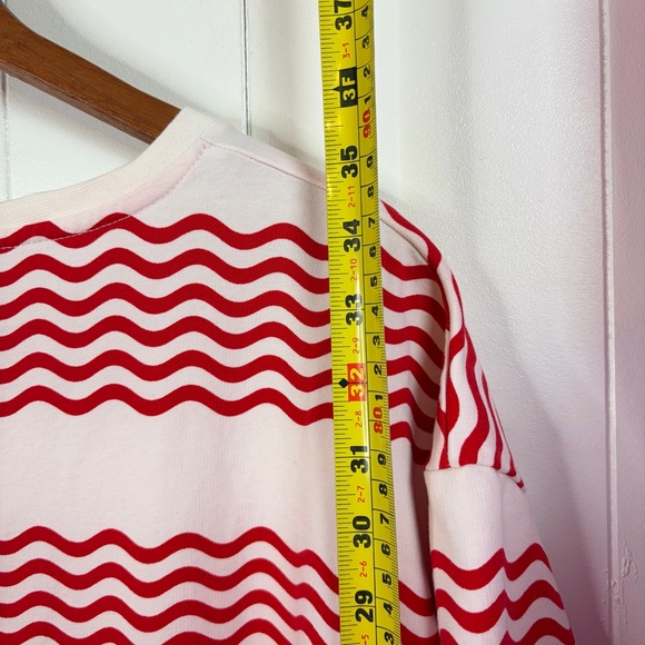 Oliver Bonas Red & White Wavy  Striped Oversized T-Shirt Dress Size 14 Staple - Picture 8 of 9